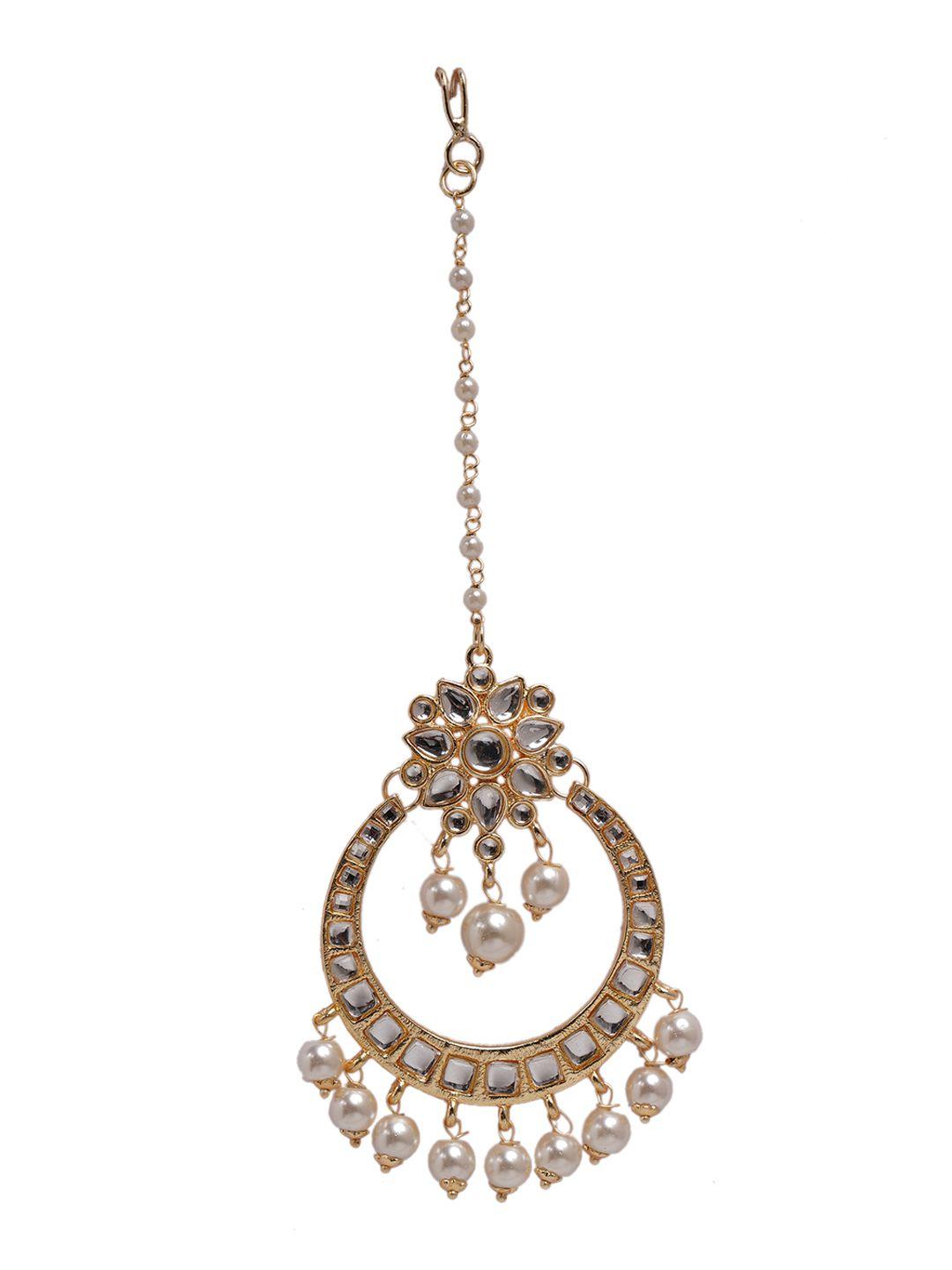 shoshaa 22 kt gold-plated white kundan-studded pearls handcrafted maang tikka