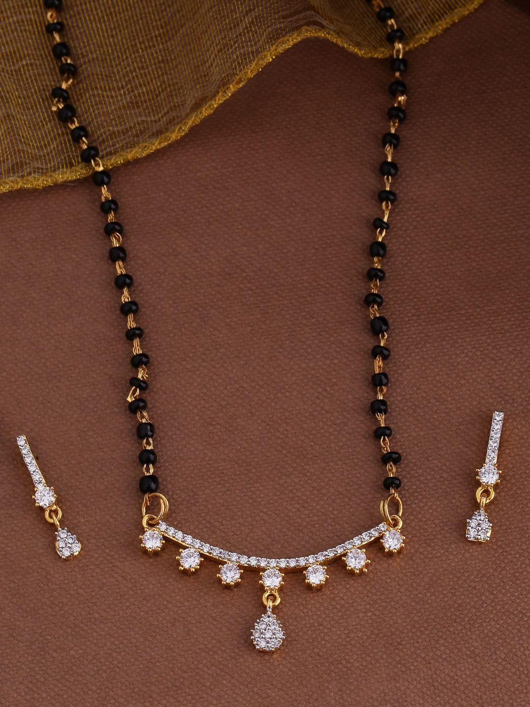 shoshaa black & silver-toned gold-plated mangalsutra with earring set
