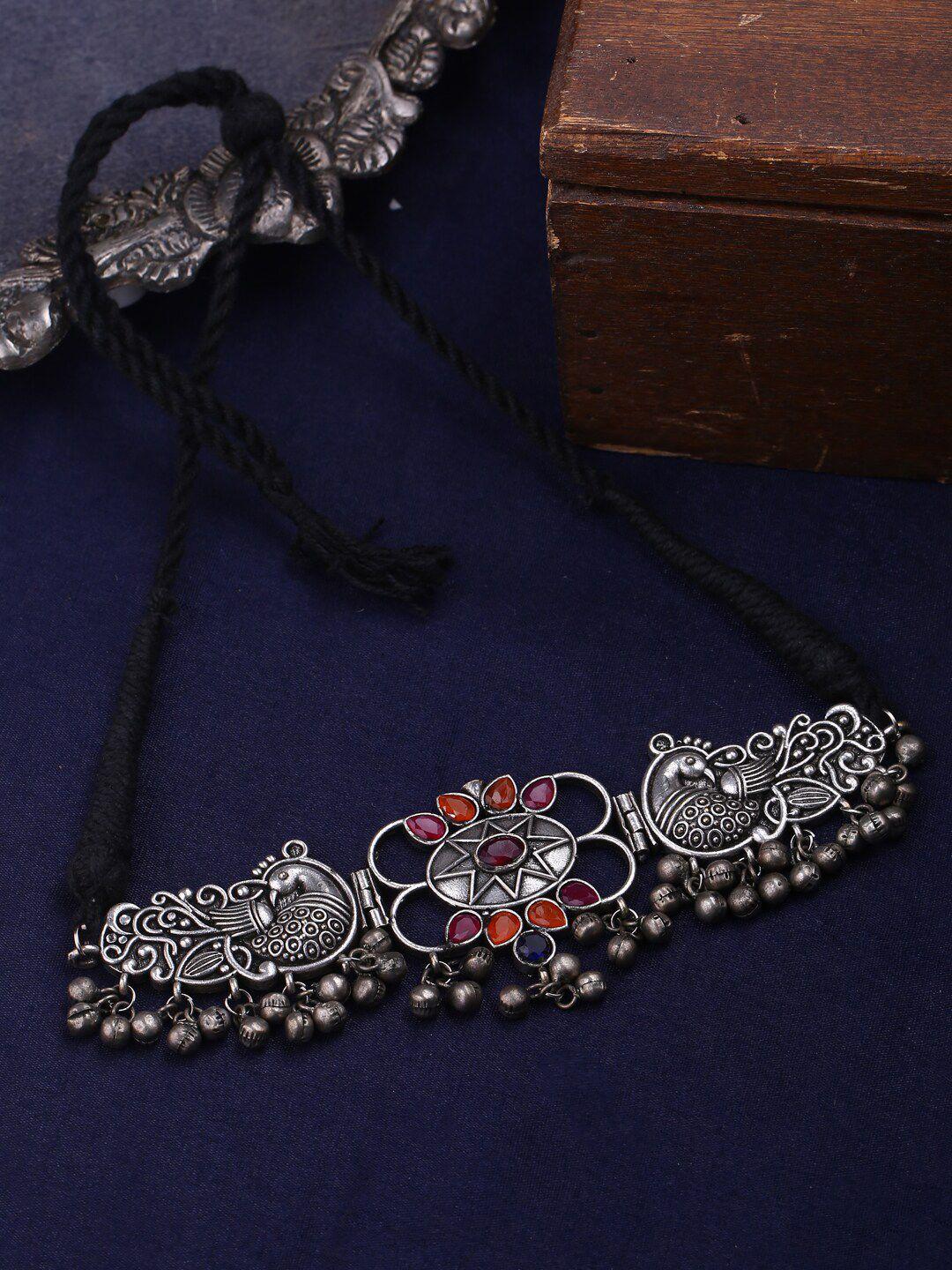 shoshaa brass silver-plated oxidised necklace