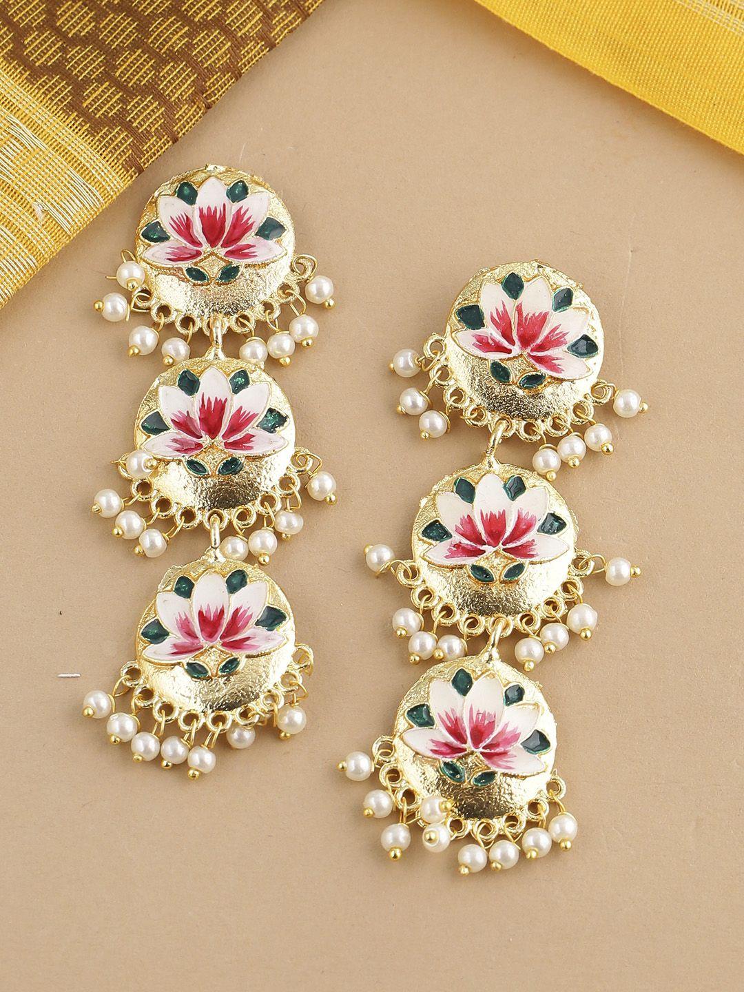 shoshaa gold plated pink classic meenakari drop earrings