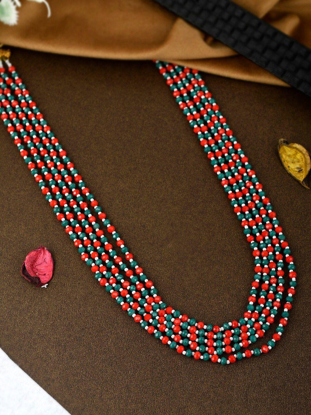 shoshaa gold red & green beaded layered necklace