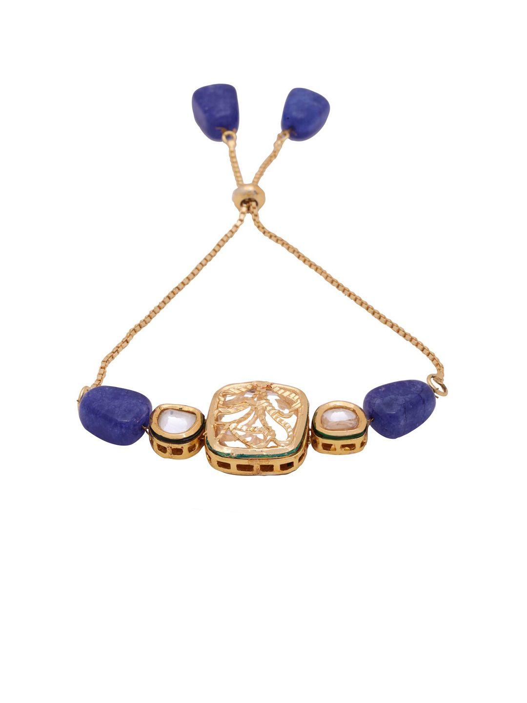 shoshaa gold-plated & blue kundan studded handcrafted wraparound bracelet