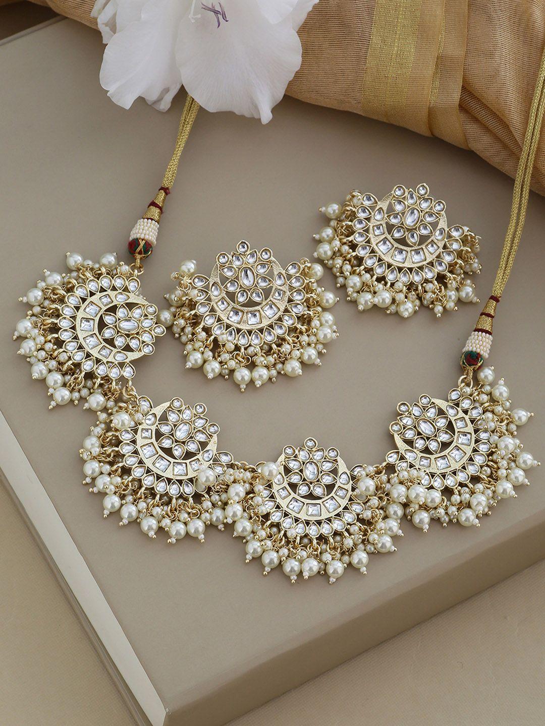shoshaa gold-plated & off-white kundan & pearl embellished jewellery set