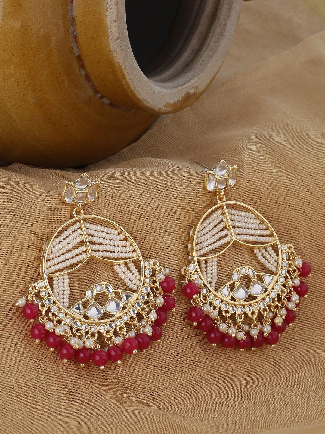 shoshaa gold-plated & red crescent shaped drop earrings