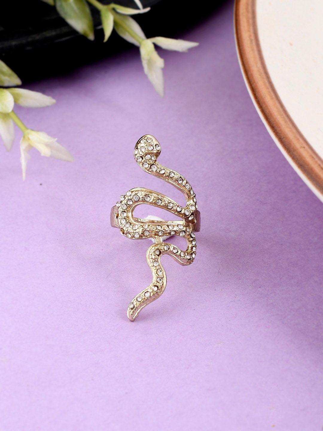 shoshaa gold-plated ad stone studded snake shaped finger ring