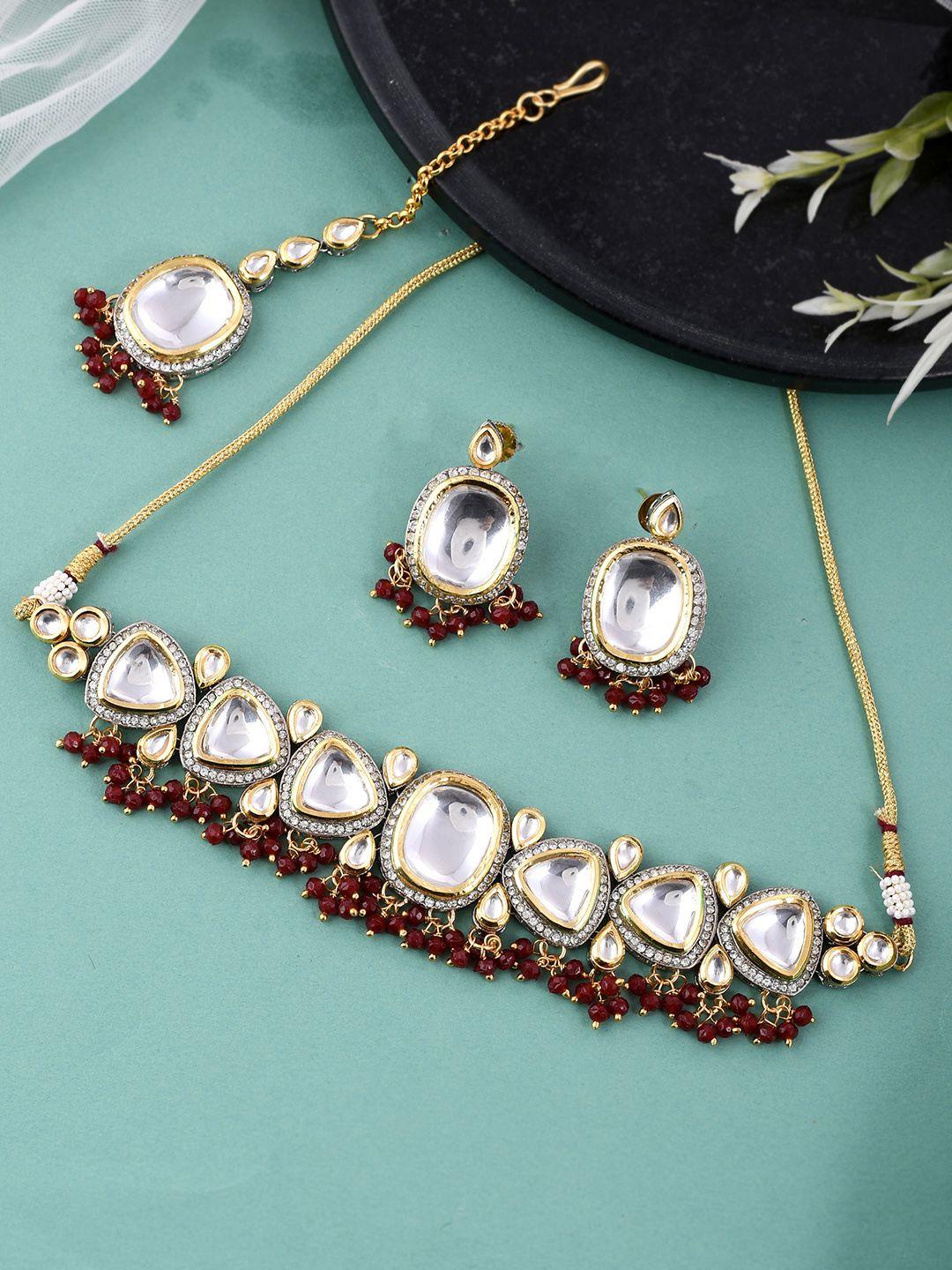shoshaa gold-plated cz studded polki jewellery set