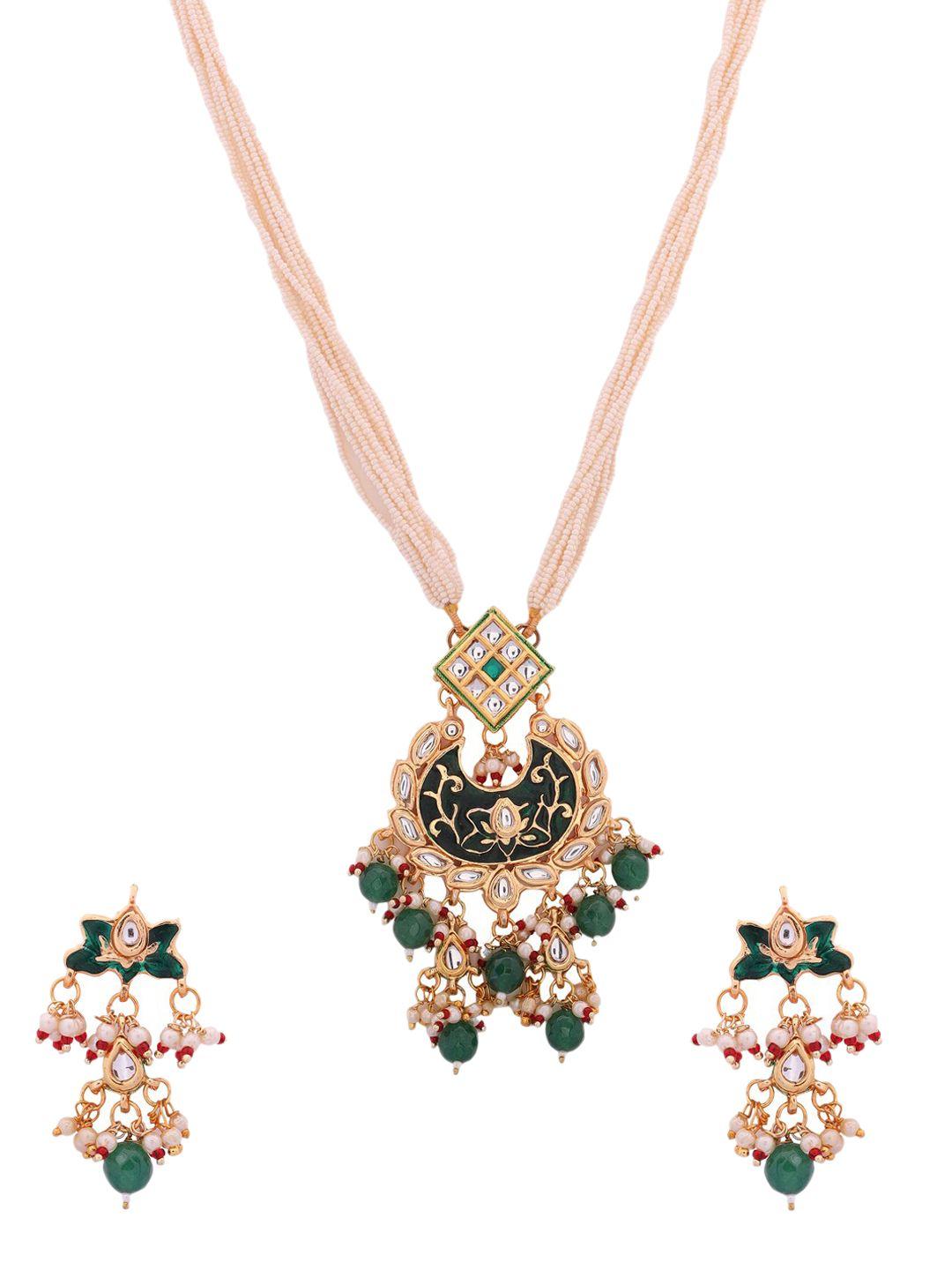 shoshaa gold-plated green & white kundan-studded handcrafted jewellery set