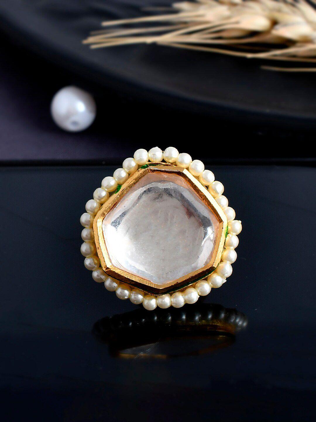 shoshaa gold-plated kundan stone-studded adjustable finger ring