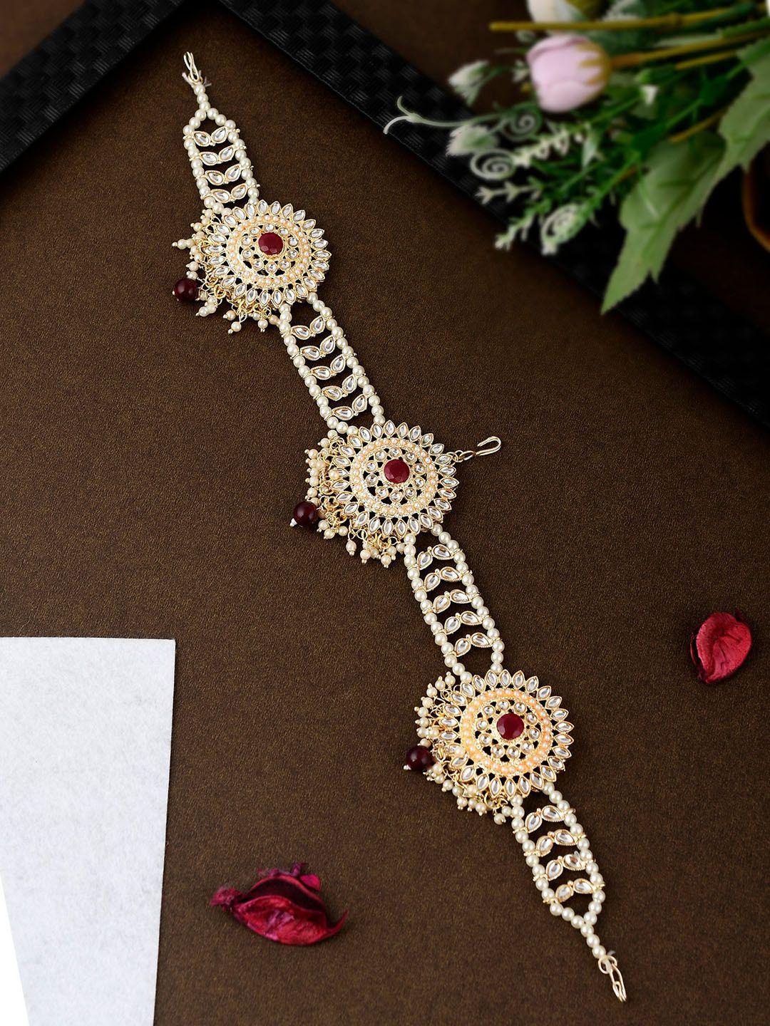 shoshaa gold-plated kundan stones-studded & pearls beaded matha patti