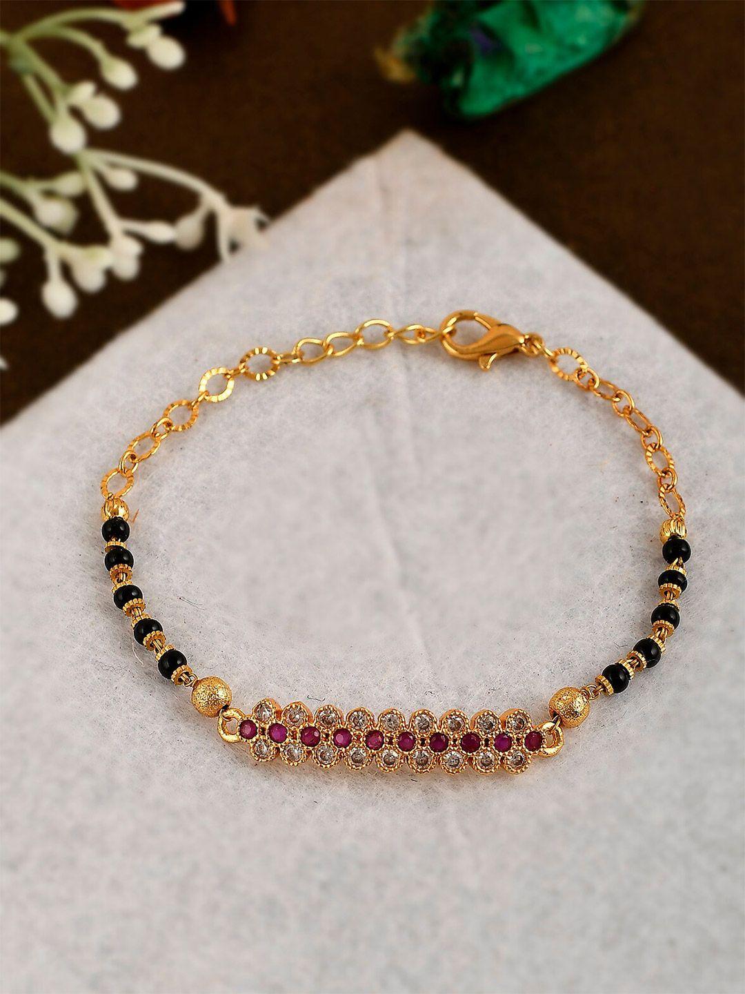 shoshaa gold-plated magenta & black handcrafted wraparound bracelet
