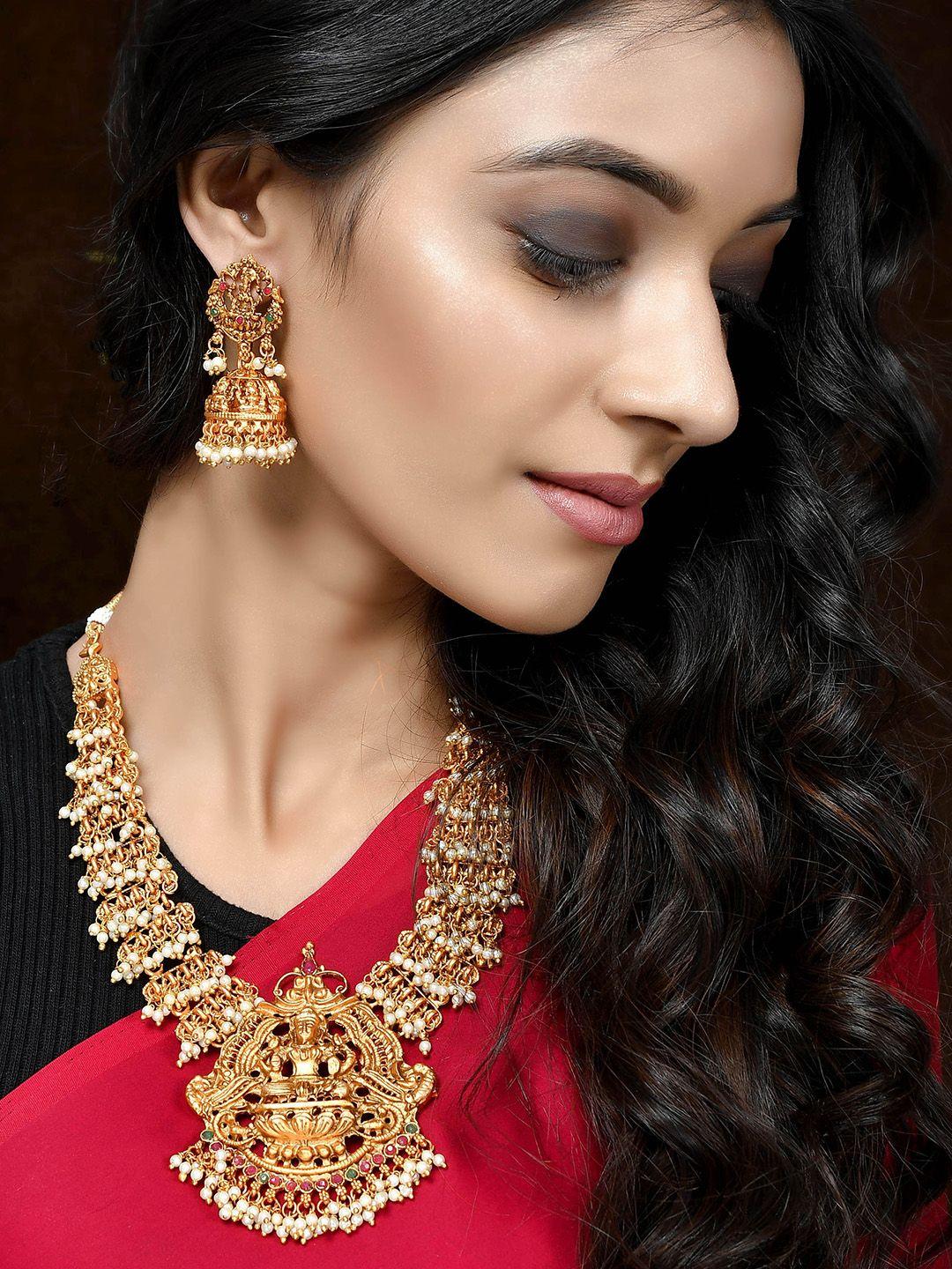 shoshaa gold-plated stone-studded & beaded jewellery set