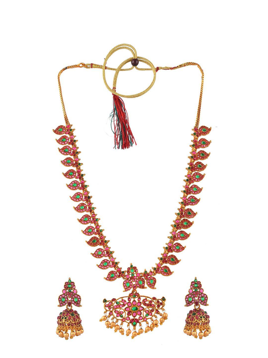 shoshaa gold-plated stone-studded beaded necklace & earrings