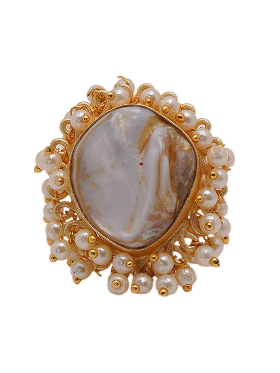 shoshaa gold-plated white stone-studded handcrafted finger ring