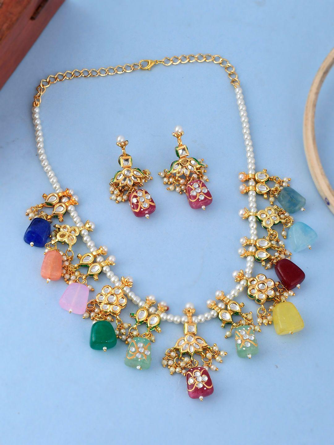 shoshaa gold-toned & plated kundan studded necklace set