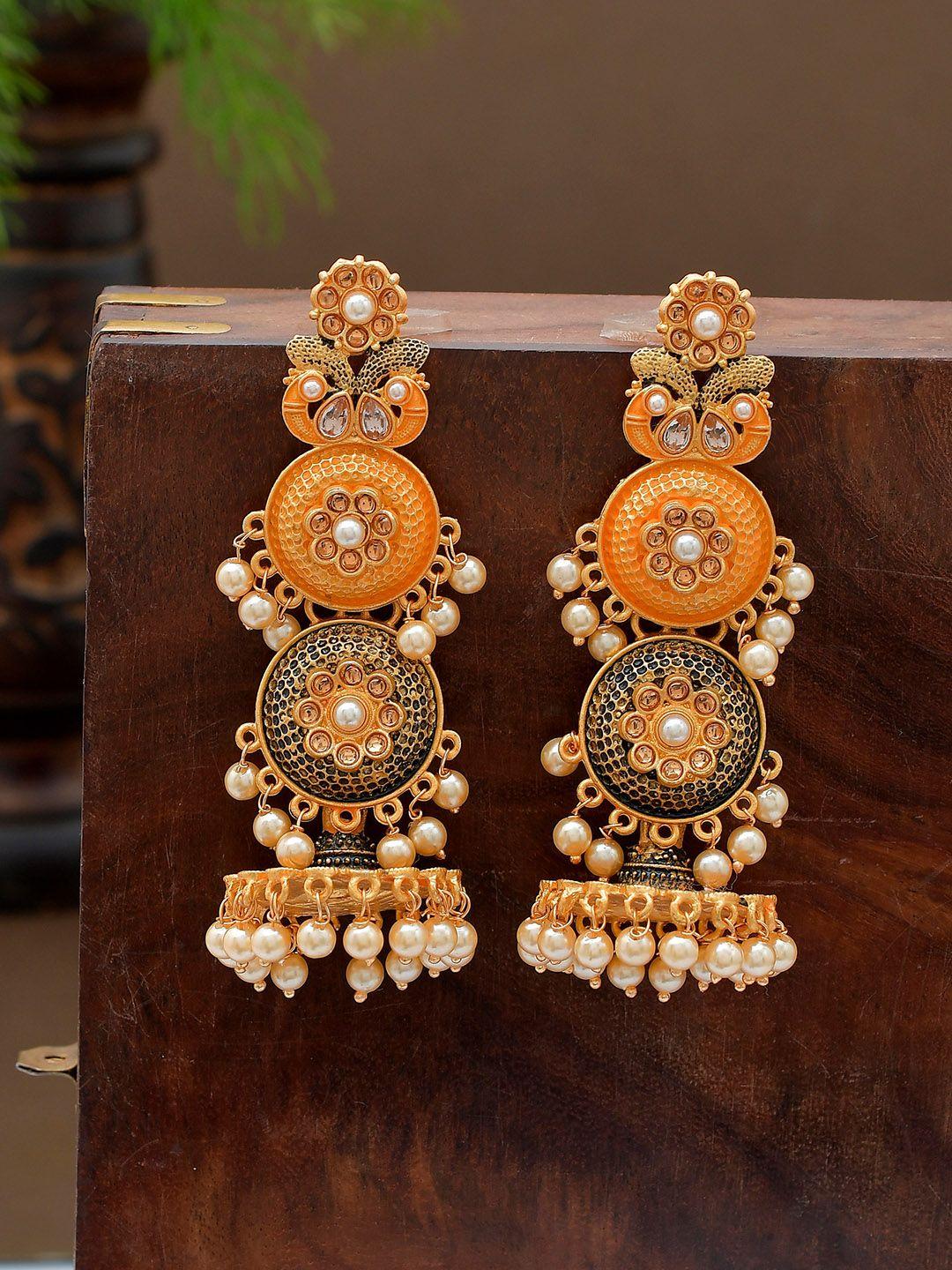 shoshaa gold-toned contemporary jhumkas earrings