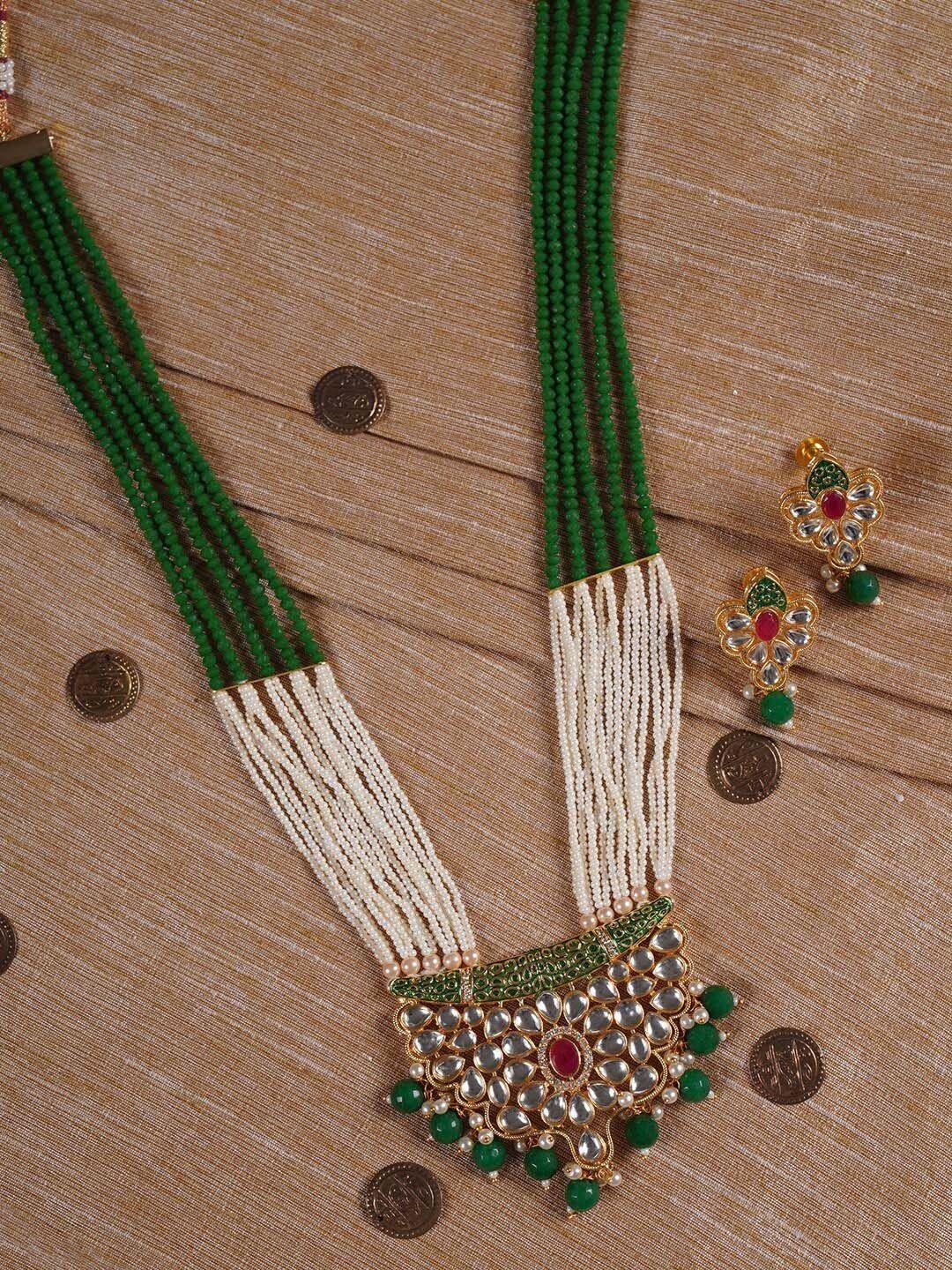 shoshaa green gold-plated kundan-studded handcrafted jewellery set