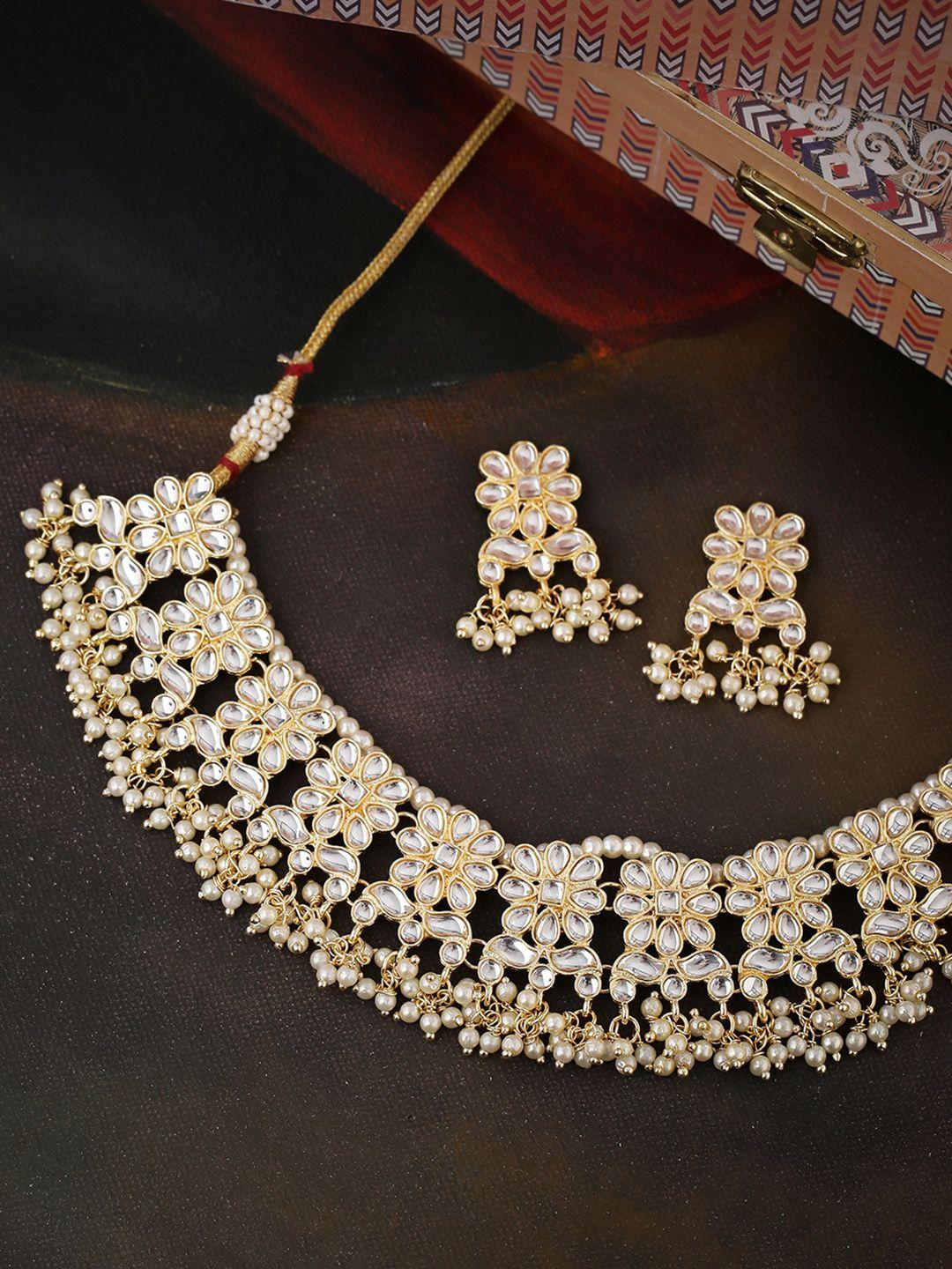 shoshaa off-white gold-plated kundan studded & beaded jewellery set