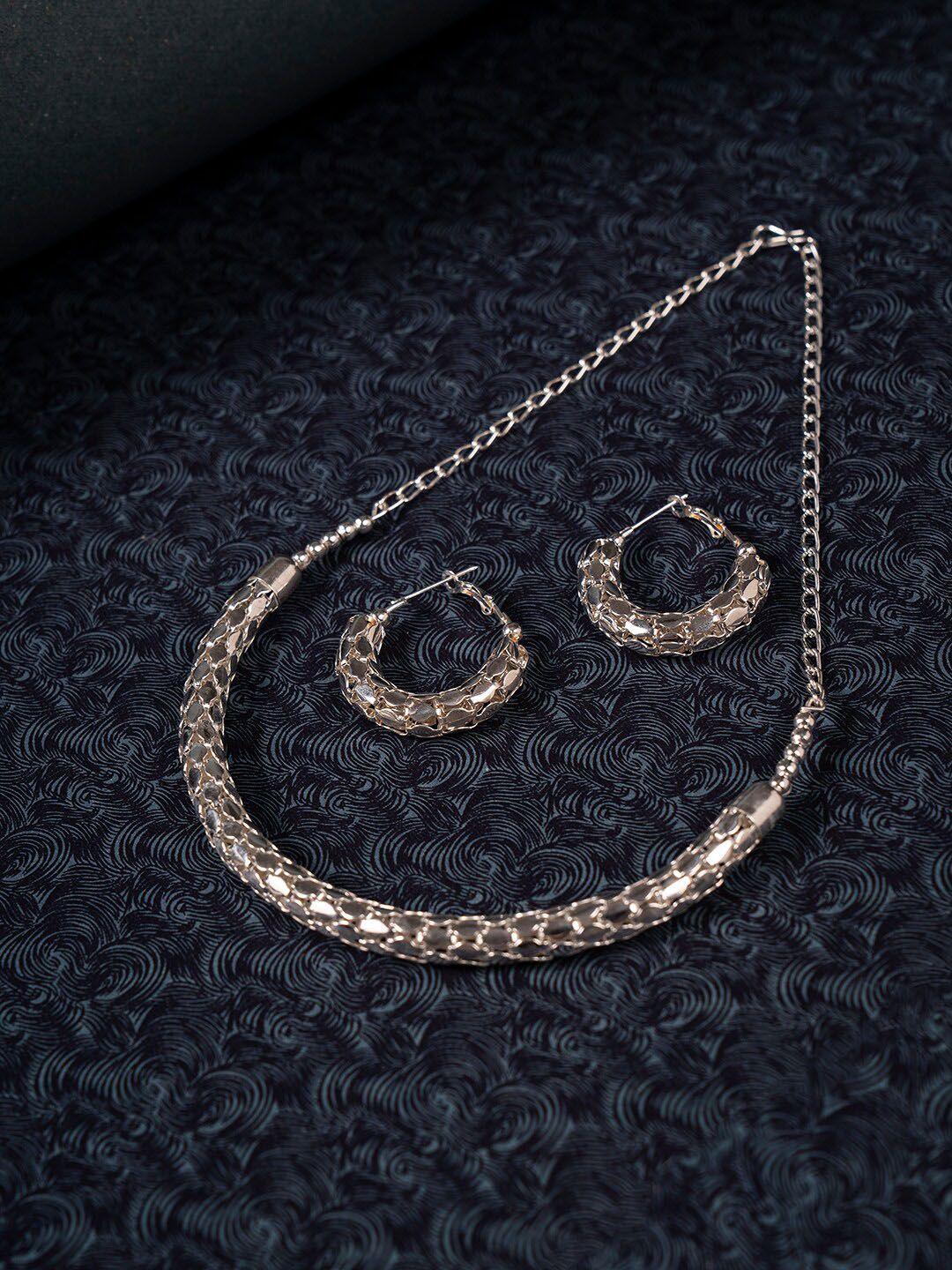 shoshaa rhodium-plated silver-toned textured jewellery set