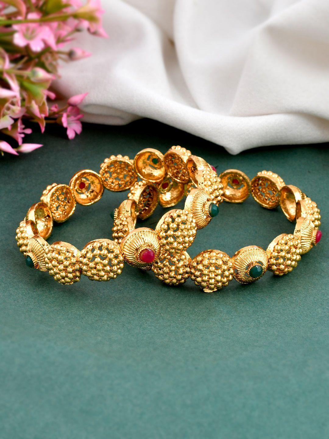 shoshaa set of 2 gold-plated stone-studded bangles