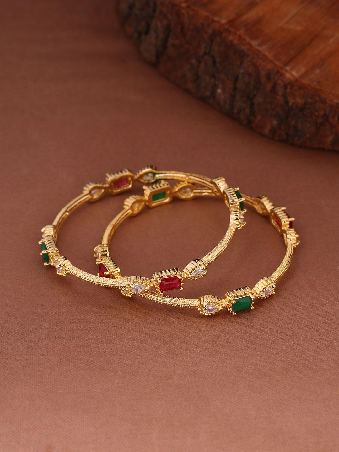 shoshaa set of 2 gold-plated stone-studded bangles