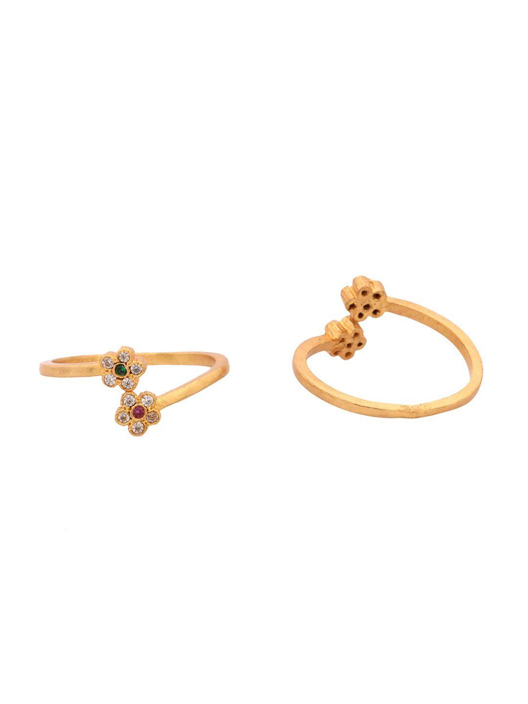 shoshaa set of 2 gold-plated white & pink stone-studded handcrafted toe rings