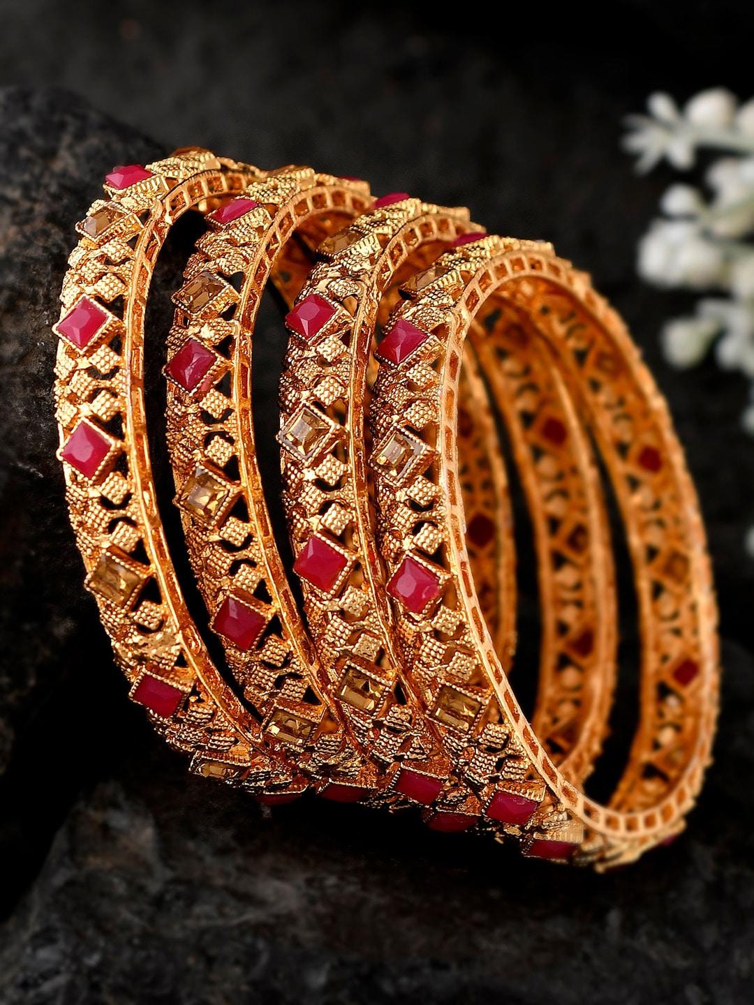 shoshaa set of 4 gold-plated stone-studded bangles