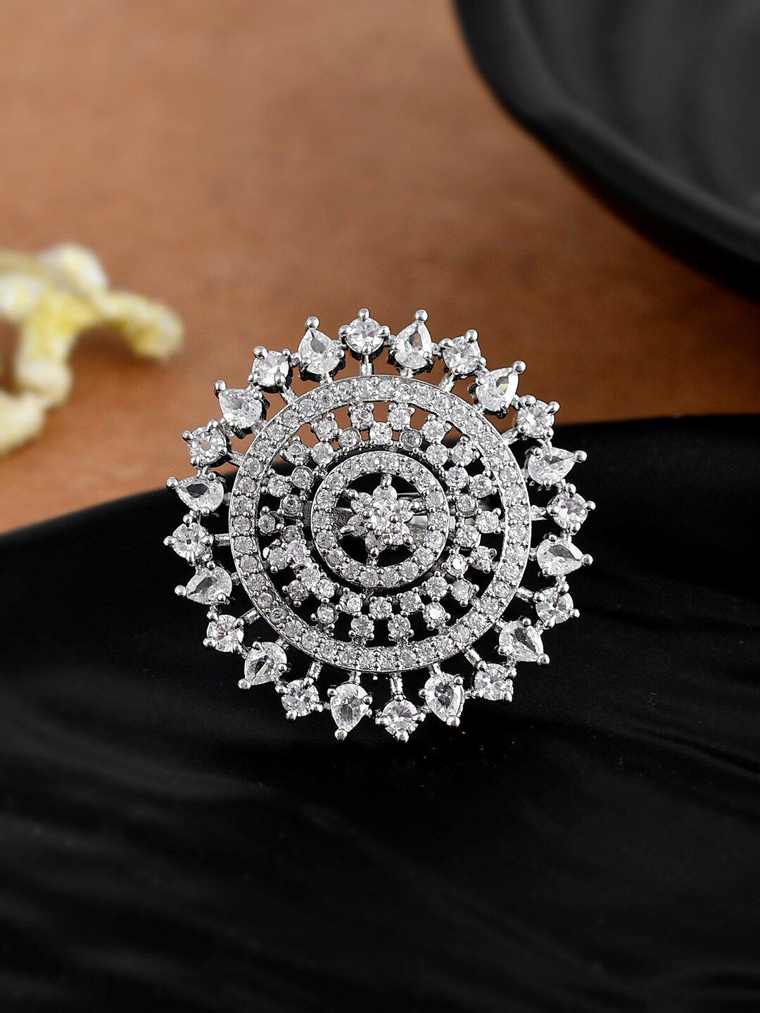 shoshaa silver-plated cz stone-studded adjustable finger ring