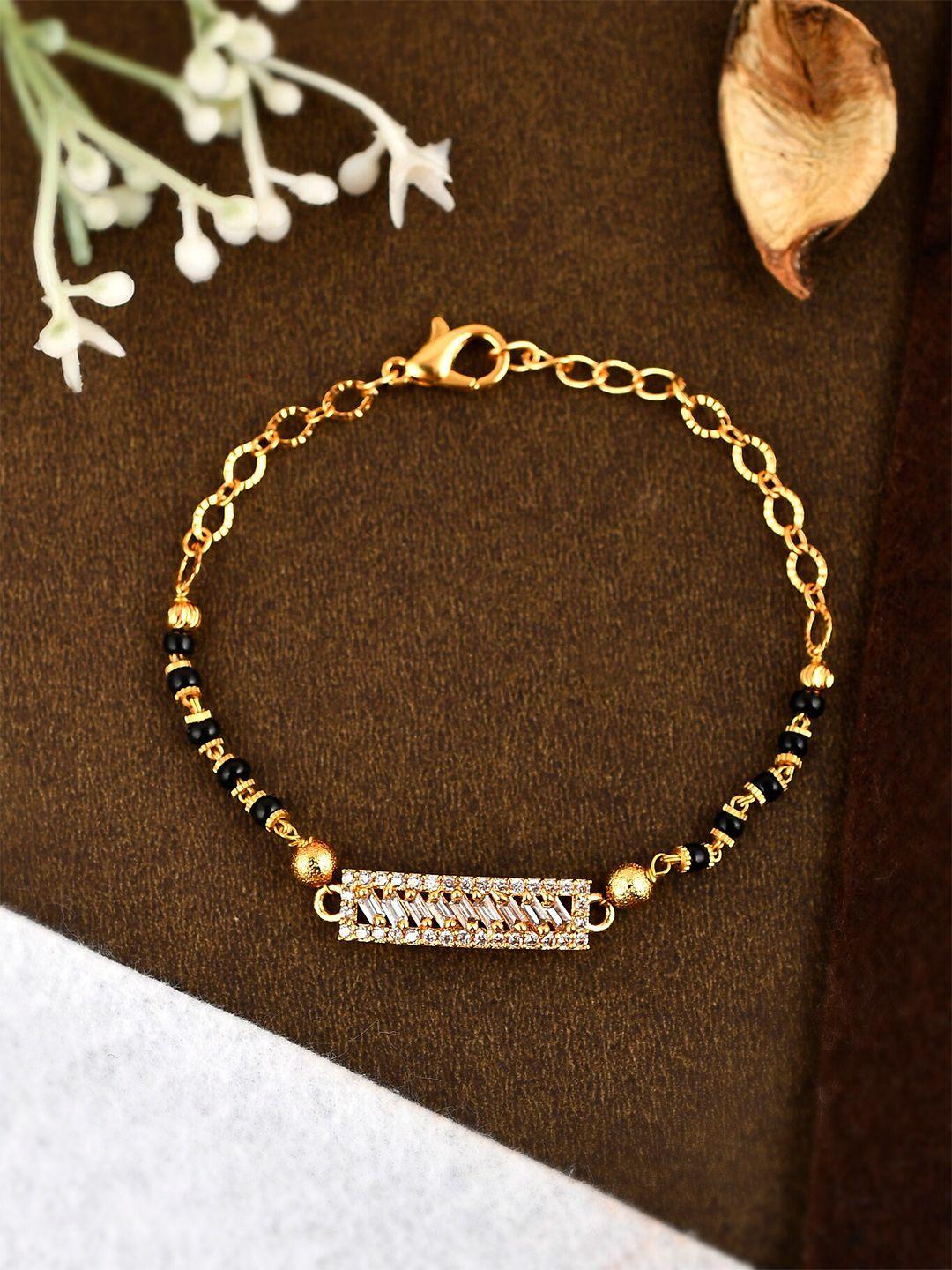shoshaa women gold-plated black & white brass bracelet