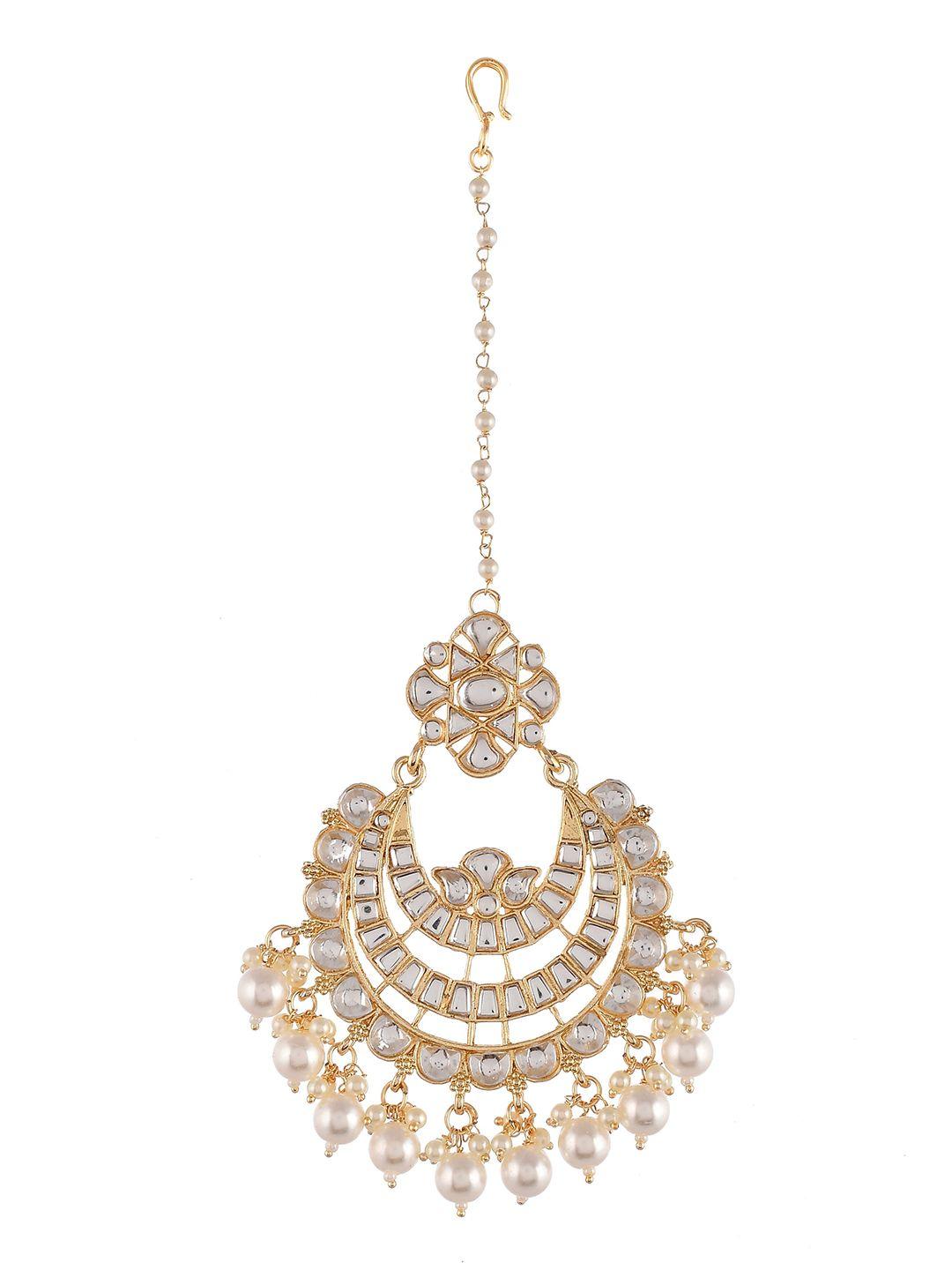 shoshaa women gold-plated handcrafted pearls & kundan-studded maang tikka