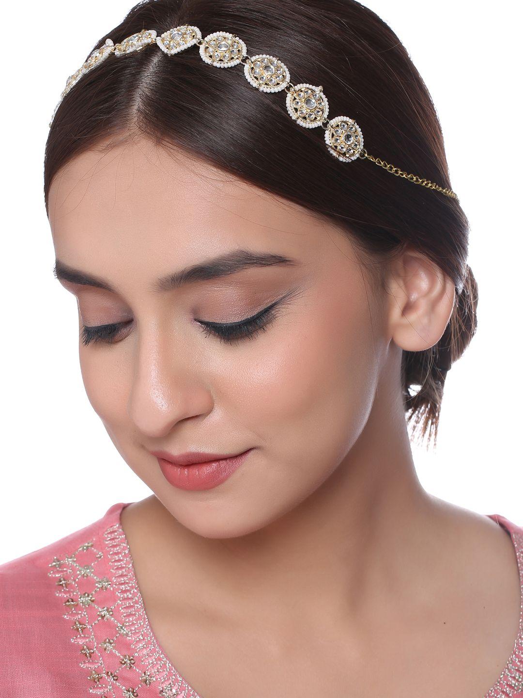 shoshaa women gold-toned & white embellished hairband