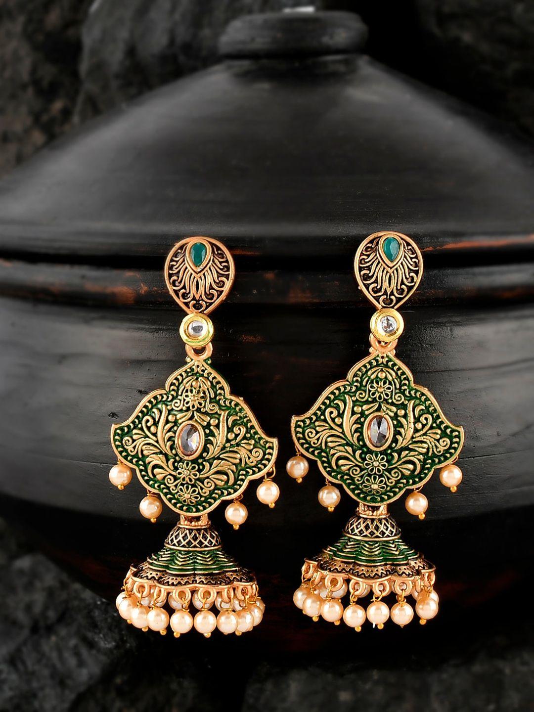 shoshaa women green contemporary jhumkas earrings