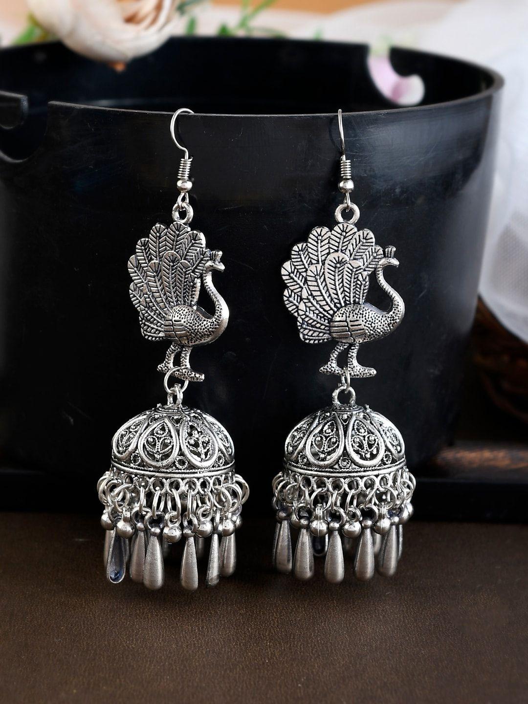 shoshaa women peacock shaped jhumkas earrings