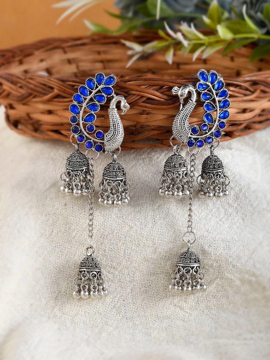 shoshaa women peacock shaped jhumkas earrings