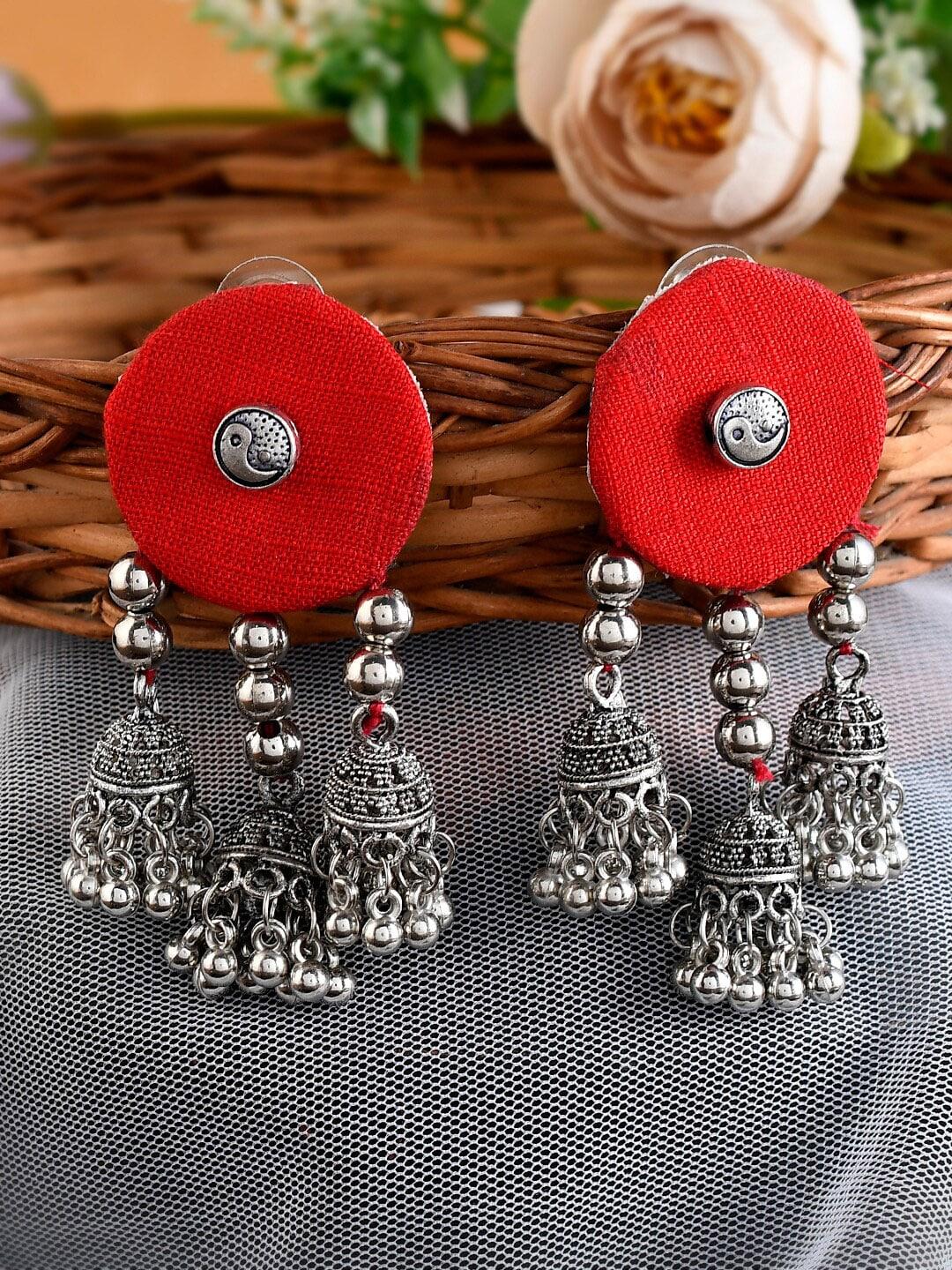 shoshaa women red contemporary jhumkas earrings