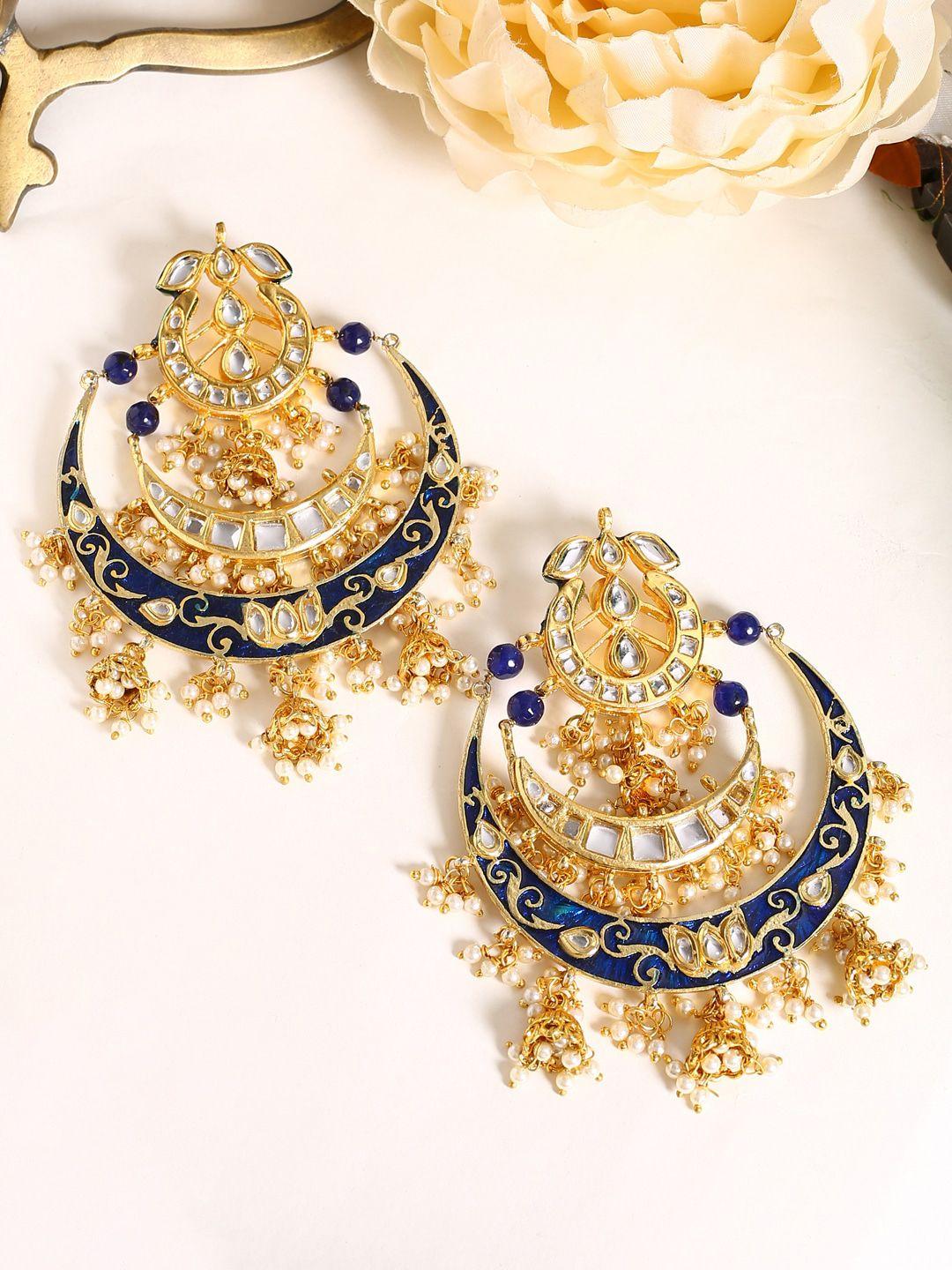 shoshaa blue crescent shaped chandbalis earrings