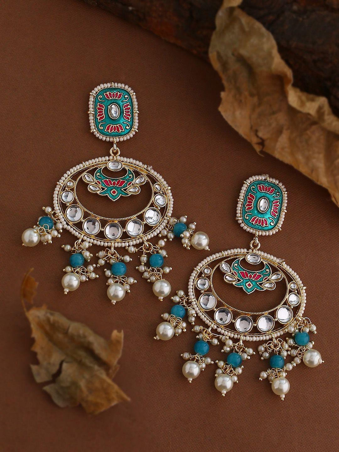 shoshaa blue gold plated meenakari circular drop earrings