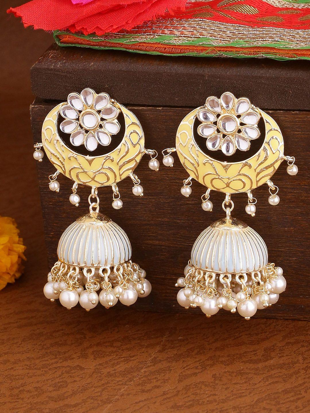 shoshaa gold-plated & off-white handcrafted dome shaped jhumkas