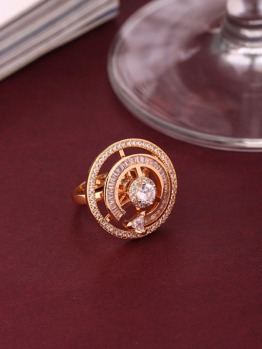 shoshaa gold-plated & white stone-studded adjustable finger ring