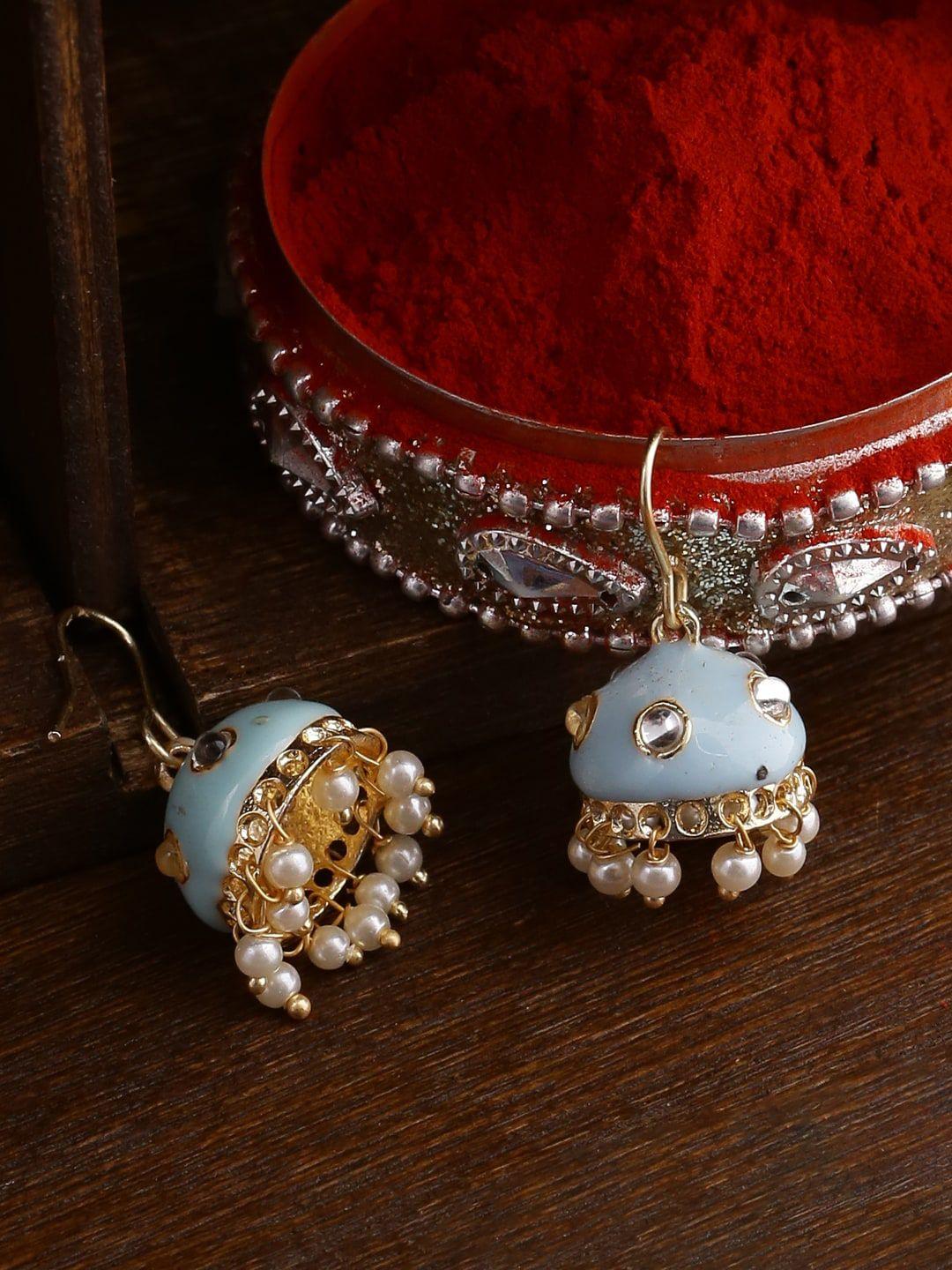 shoshaa gold plated beaded dome shaped jhumkas