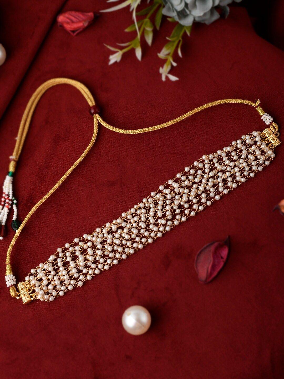 shoshaa gold-plated handcrafted beaded choker necklace