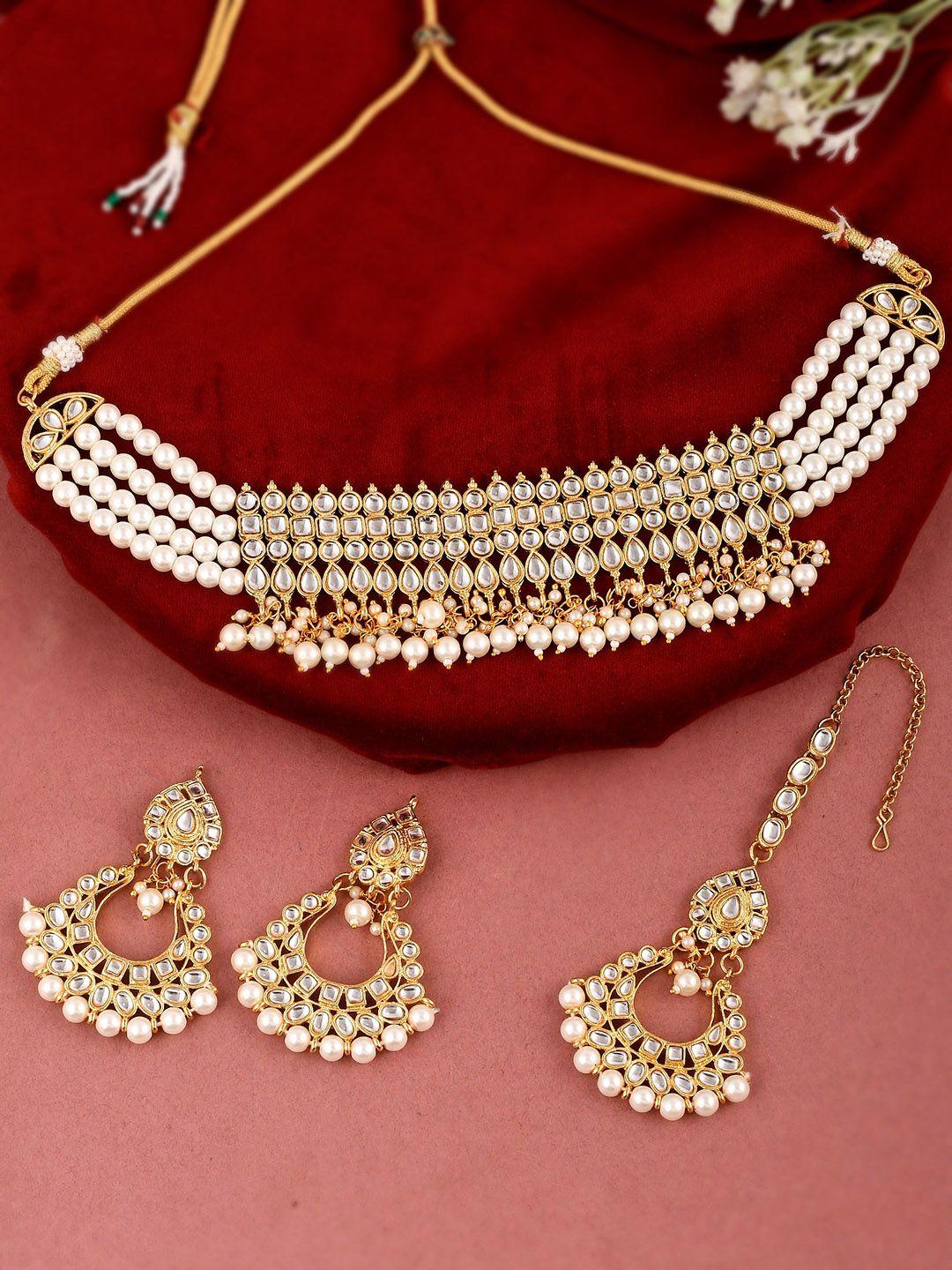 shoshaa gold-plated handcrafted kundan-studded jewellery set with pearl