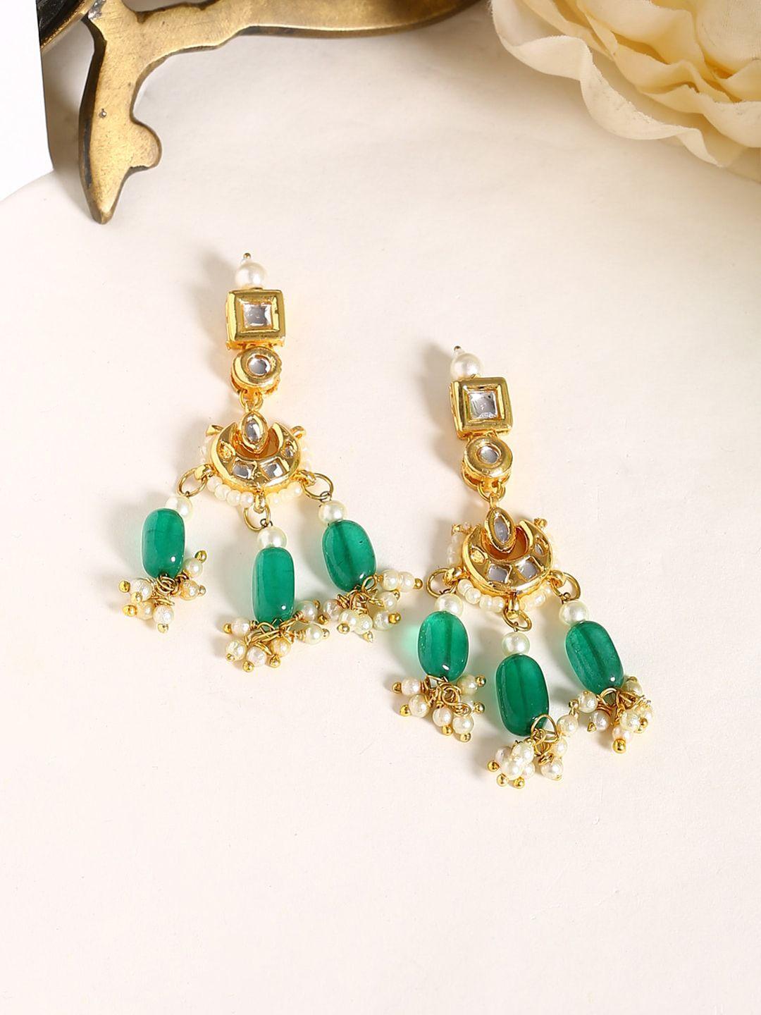 shoshaa gold plated kundan geometric drop earrings