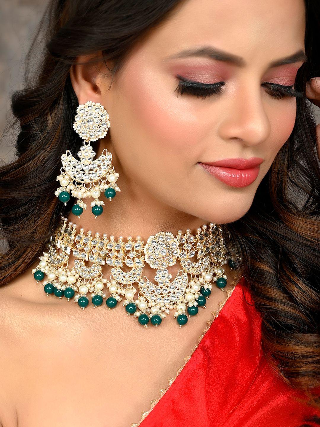 shoshaa gold-plated kundan-studded & beaded jewellery set