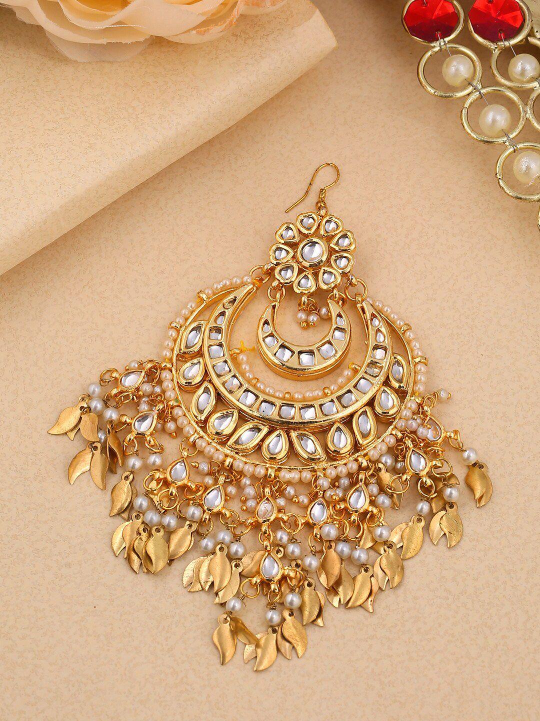 shoshaa gold-plated kundan-studded & beaded maang tikka