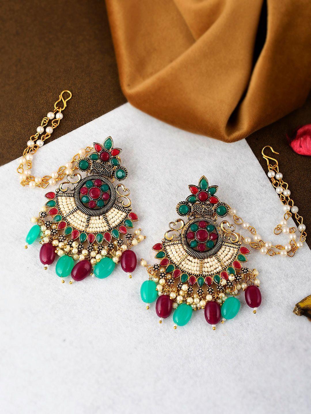 shoshaa gold-plated multicoloured contemporary chandbalis earrings