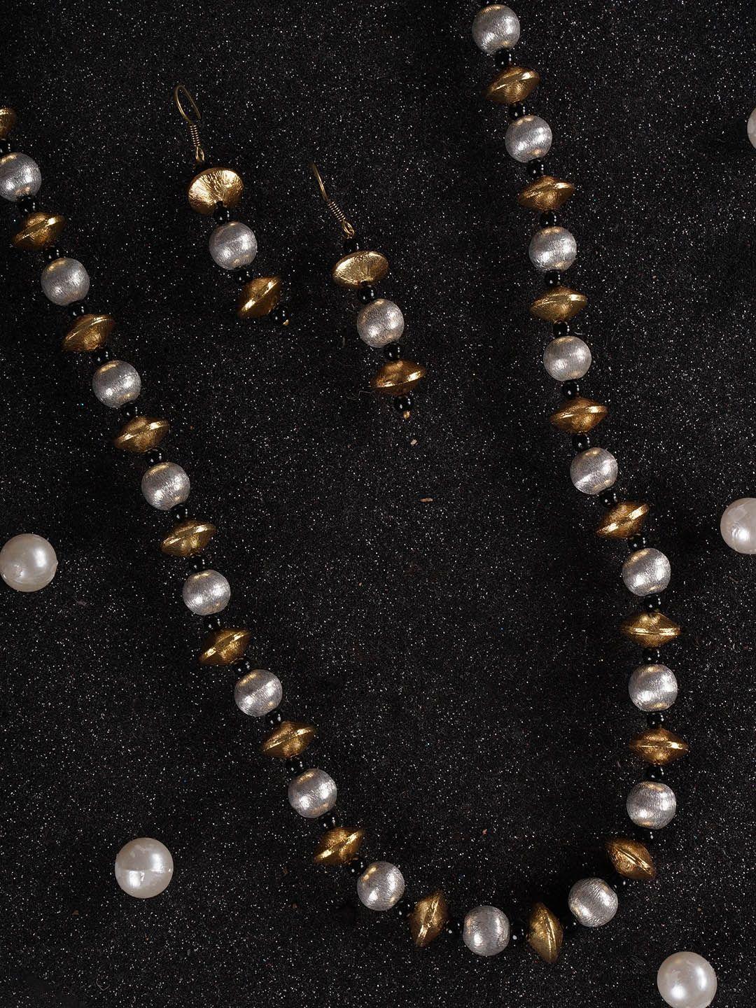 shoshaa gold-plated silver-toned & black beaded handcrafted jewellery set