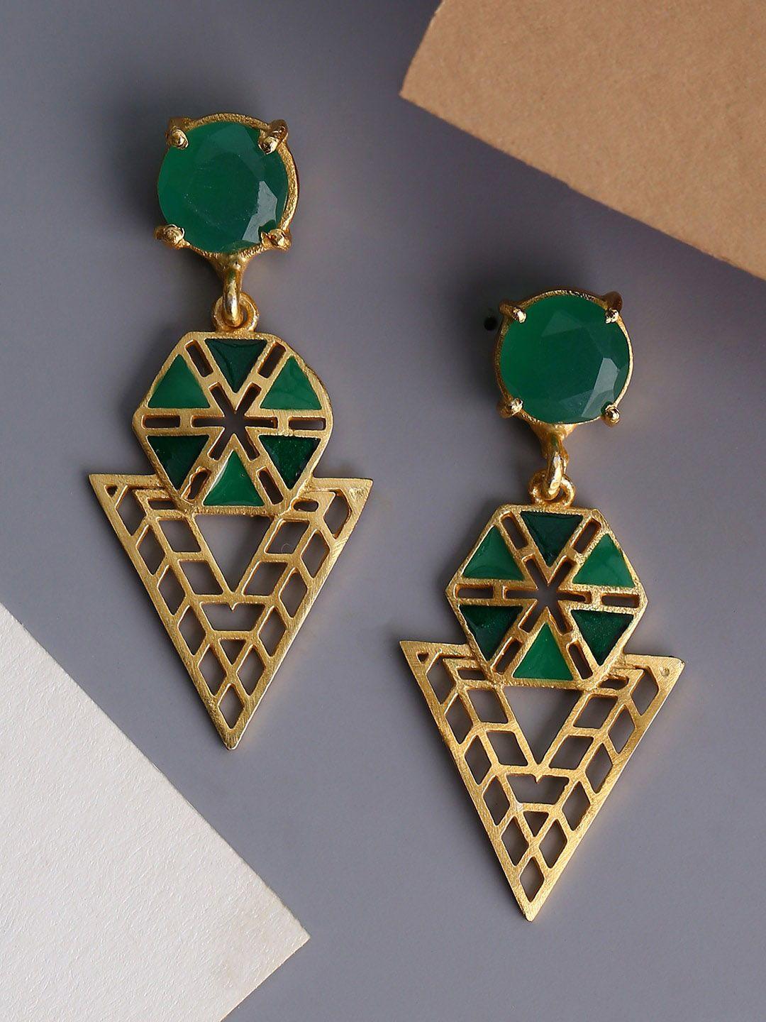 shoshaa gold-plated stone-studded geometric drop earrings