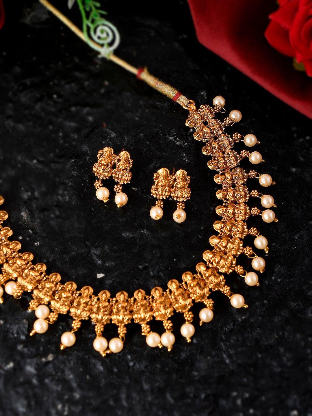 shoshaa gold-plated white beaded jewellery set