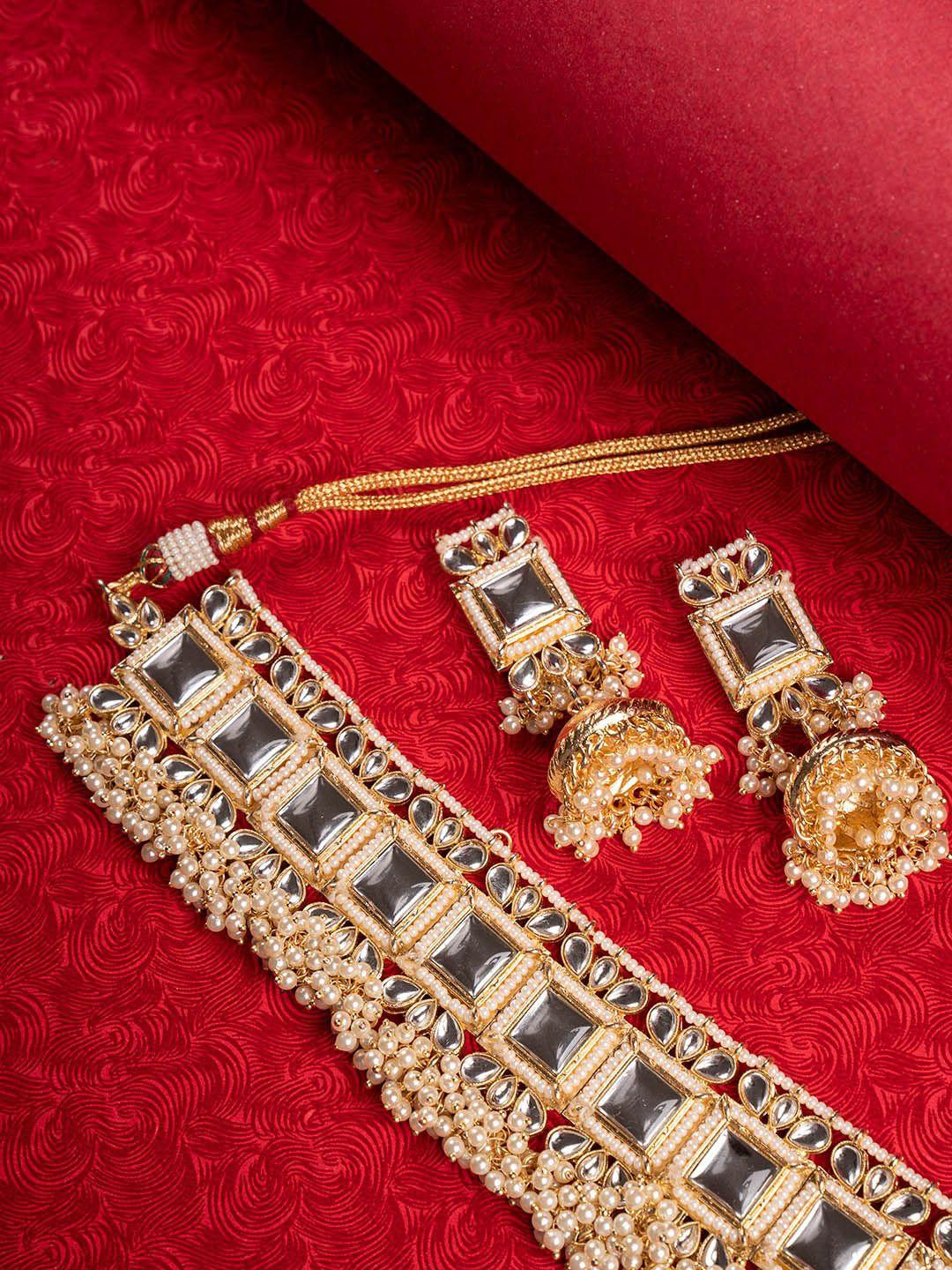 shoshaa gold-plated white kundan-studded & beaded jewellery set