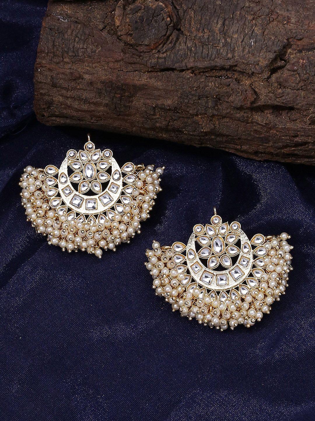 shoshaa gold-toned & gold-plated crescent shaped chandbalis earrings